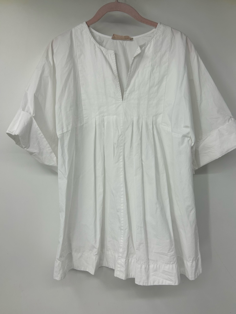 Everlane Womens White V Neck Pleated Cotton Short Sleeve Blouse Top Size XS